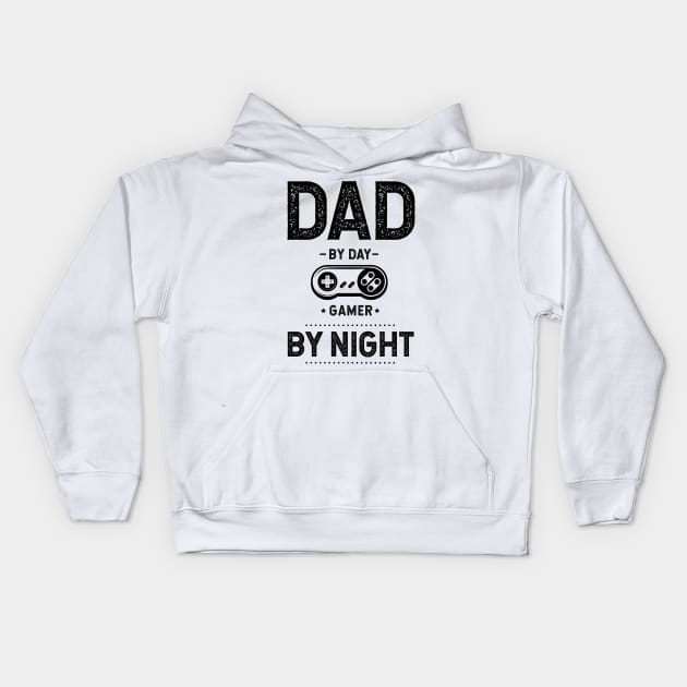 Men Dad By Day gamer By Night Father's Day Gift Funny Kids Hoodie by Diogo Calheiros